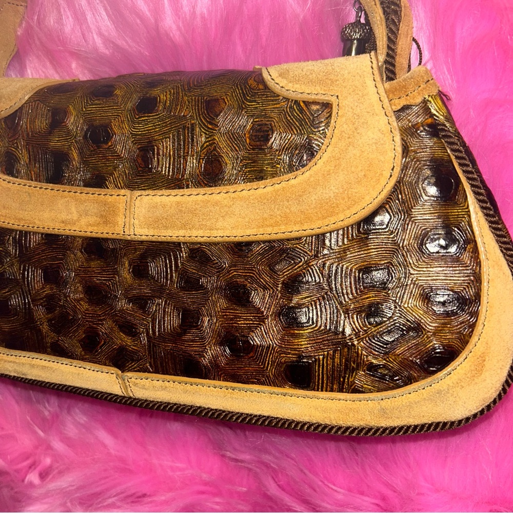 Roberto Cavalli Tortoise Skin and Suede Leather Handbag - Picture 4 of 5